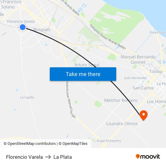 Florencio Varela to La Plata map