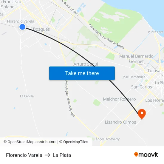 Florencio Varela to La Plata map