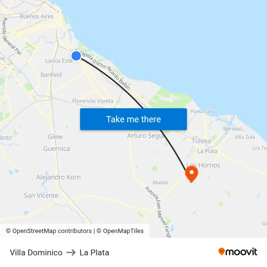 Villa Dominico to La Plata map