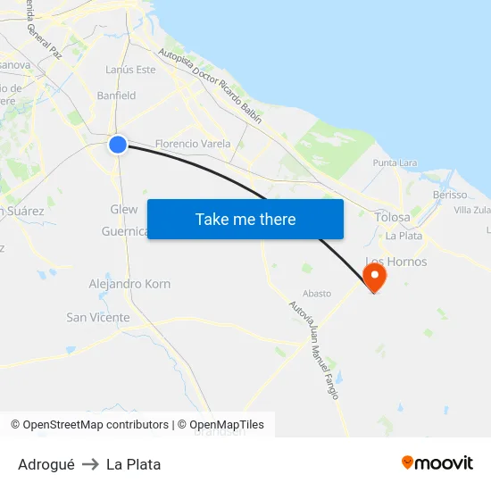 Adrogué to La Plata map