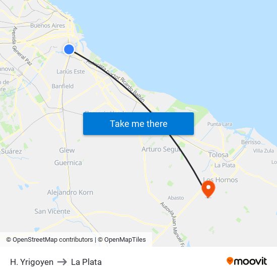 H. Yrigoyen to La Plata map