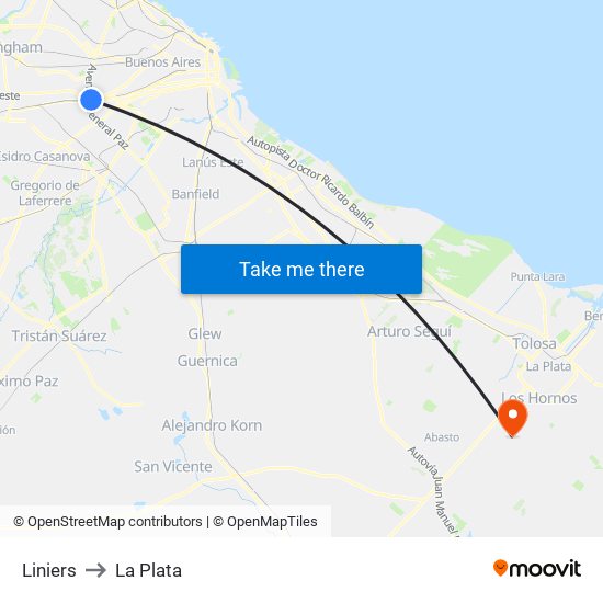 Liniers to La Plata map