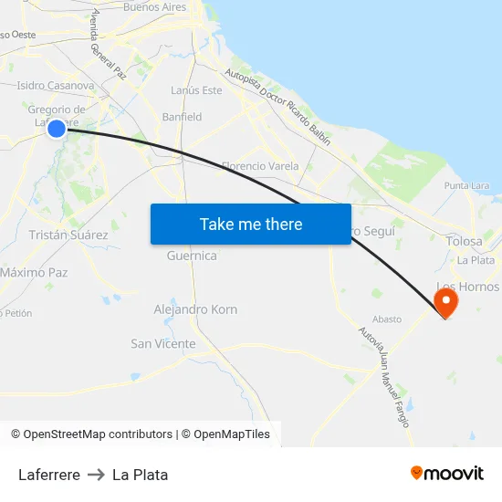 Laferrere to La Plata map