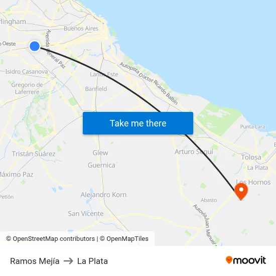 Ramos Mejía to La Plata map