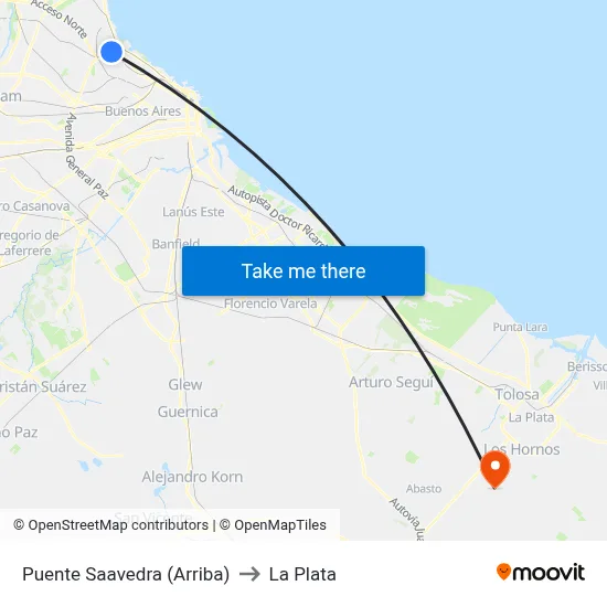Puente Saavedra (Arriba) to La Plata map