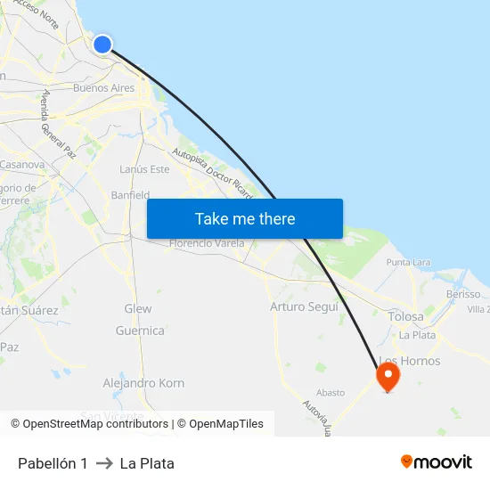 Pabellón 1 to La Plata map