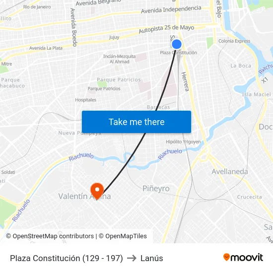 Plaza Constitución (129 - 197) to Lanús map