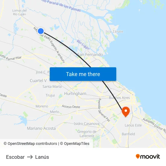 Escobar to Lanús map