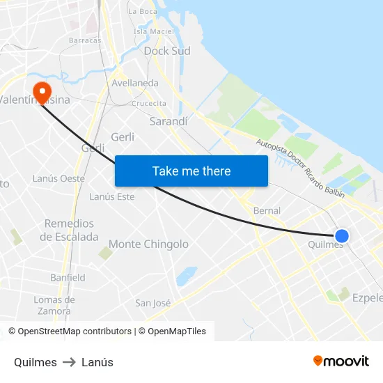 Quilmes to Lanús map