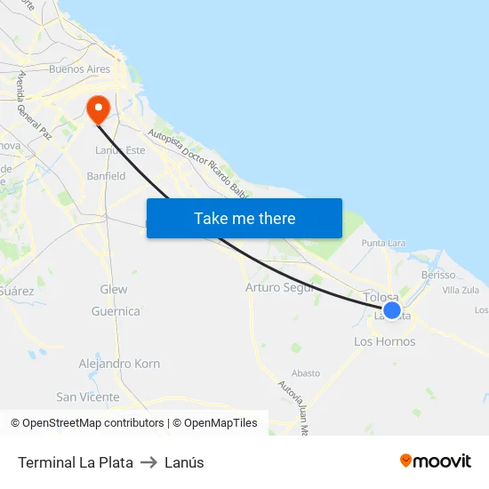 Terminal La Plata to Lanús map