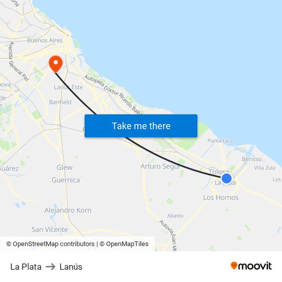 La Plata to Lanús map