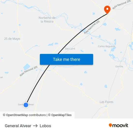 General Alvear to Lobos map