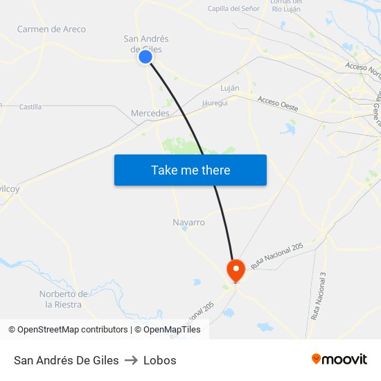 San Andrés De Giles to Lobos map