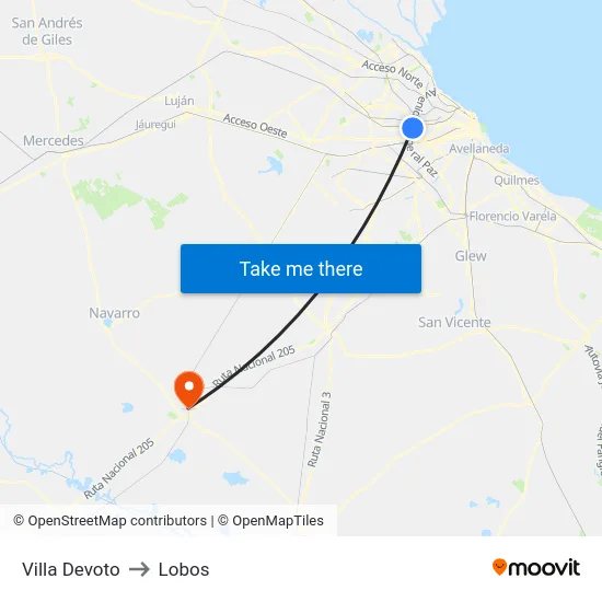 Villa Devoto to Lobos map