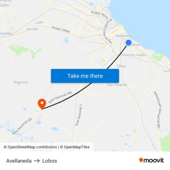 Avellaneda to Lobos map