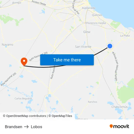 Brandsen to Lobos map