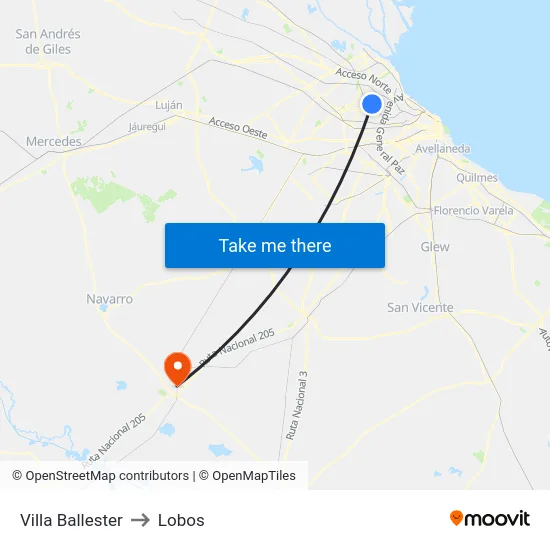 Villa Ballester to Lobos map