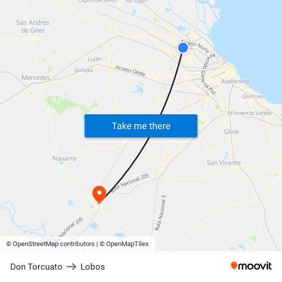 Don Torcuato to Lobos map