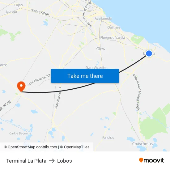 Terminal La Plata to Lobos map