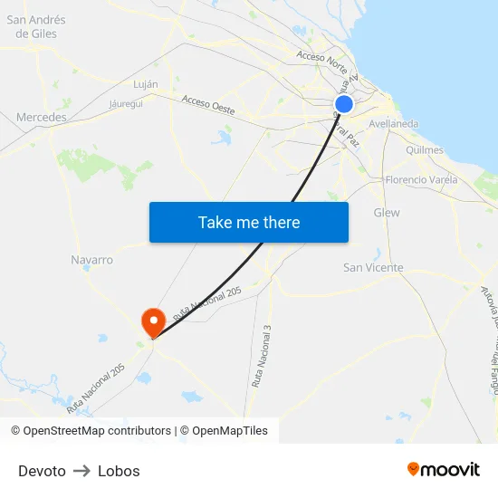 Devoto to Lobos map
