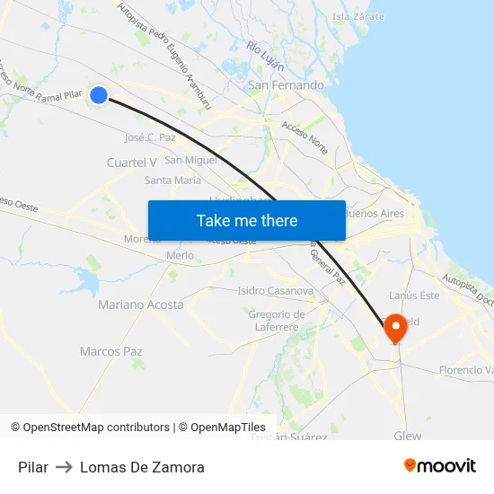 Pilar to Lomas De Zamora map