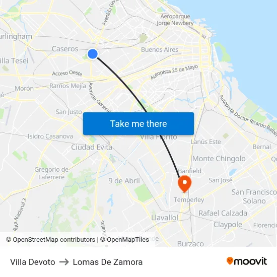 Villa Devoto to Lomas De Zamora map
