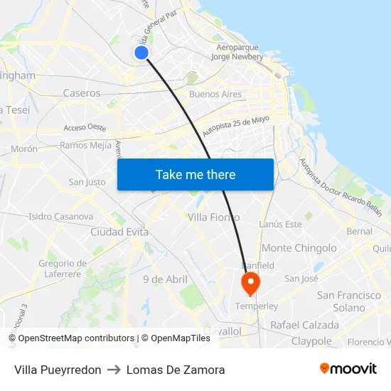 Villa Pueyrredon to Lomas De Zamora map