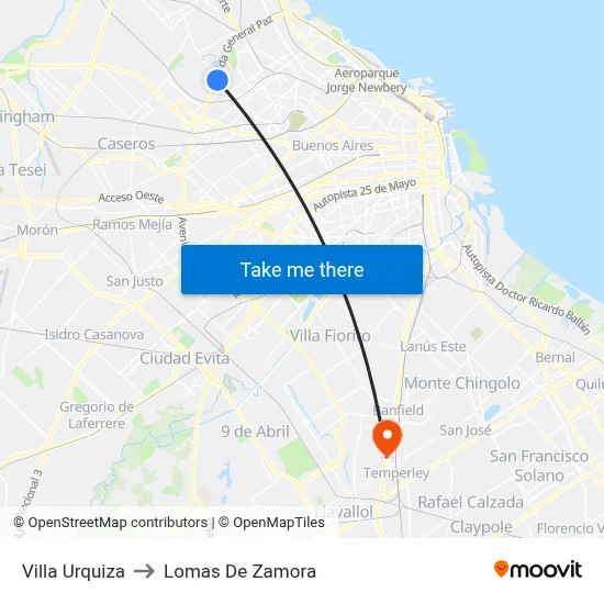 Villa Urquiza to Lomas De Zamora map
