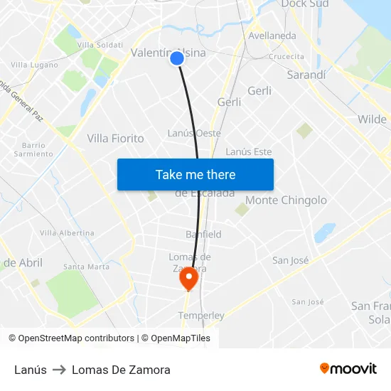 Lanús to Lomas De Zamora map