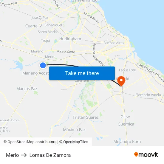 Merlo to Lomas De Zamora map
