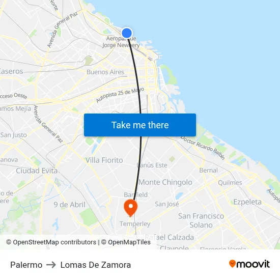 Palermo to Lomas De Zamora map