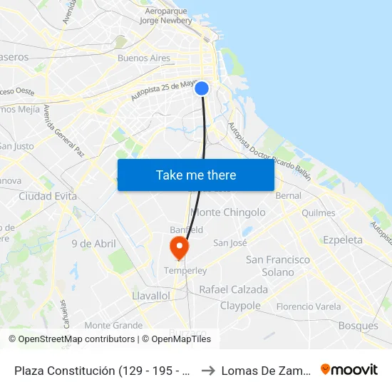 Plaza Constitución (129 - 197) to Lomas De Zamora map