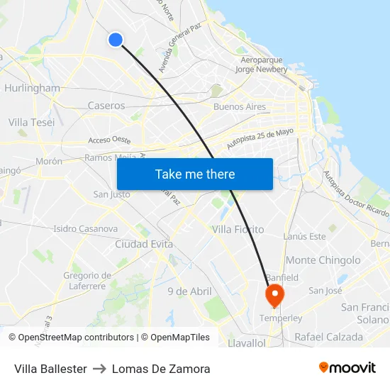 Villa Ballester to Lomas De Zamora map