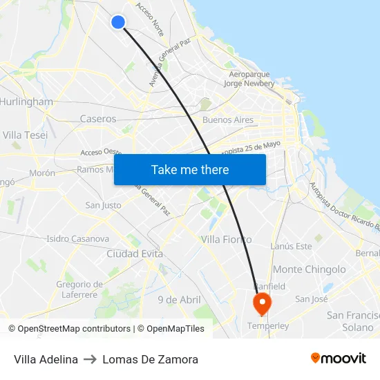 Villa Adelina to Lomas De Zamora map