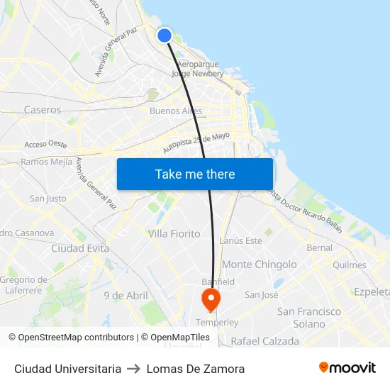Ciudad Universitaria to Lomas De Zamora map