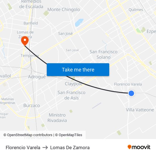 Florencio Varela to Lomas De Zamora map