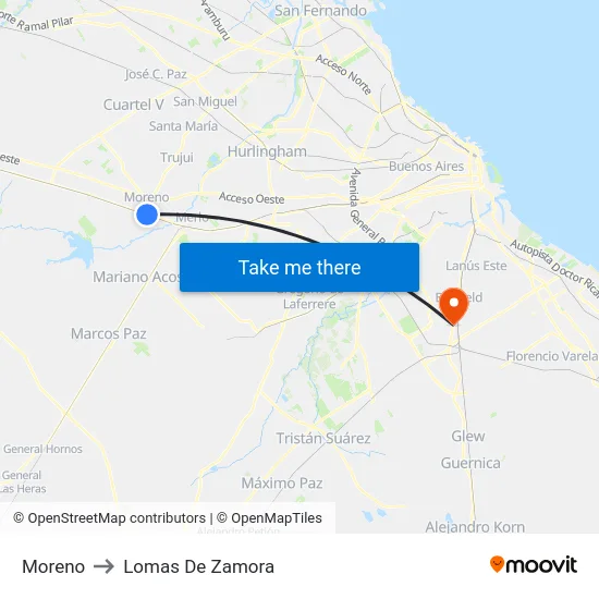 Moreno to Lomas De Zamora map