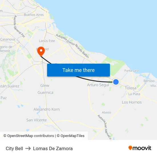 City Bell to Lomas De Zamora map