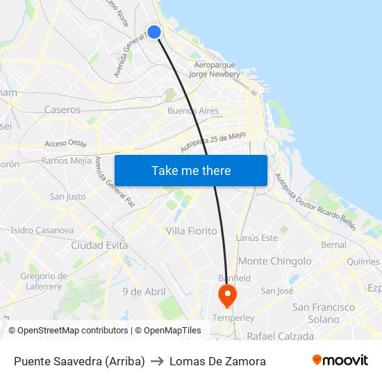 Puente Saavedra (Arriba) to Lomas De Zamora map