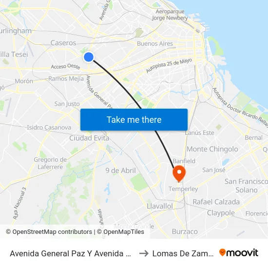 Avenida General Paz Y Avenida Beiró to Lomas De Zamora map