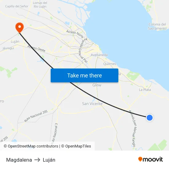 Magdalena to Luján map