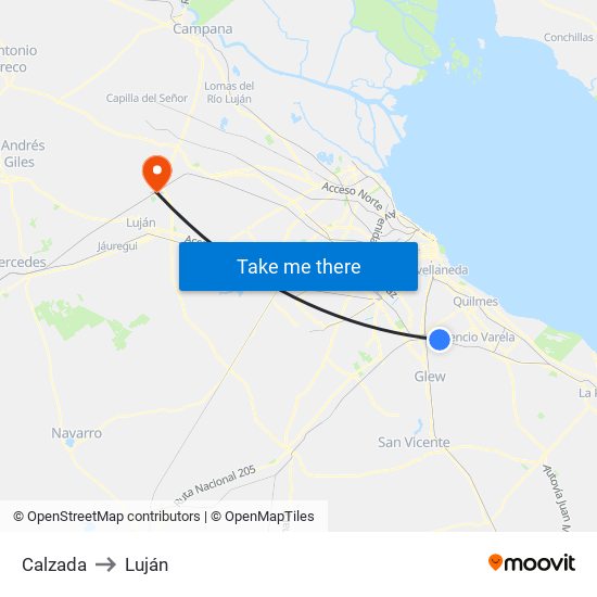 Calzada to Luján map