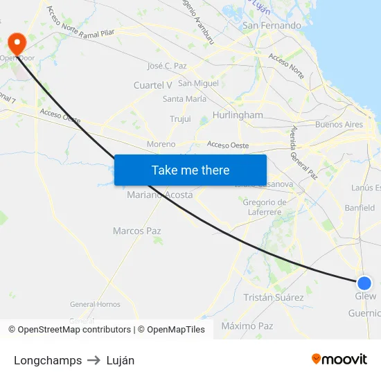 Longchamps to Luján map