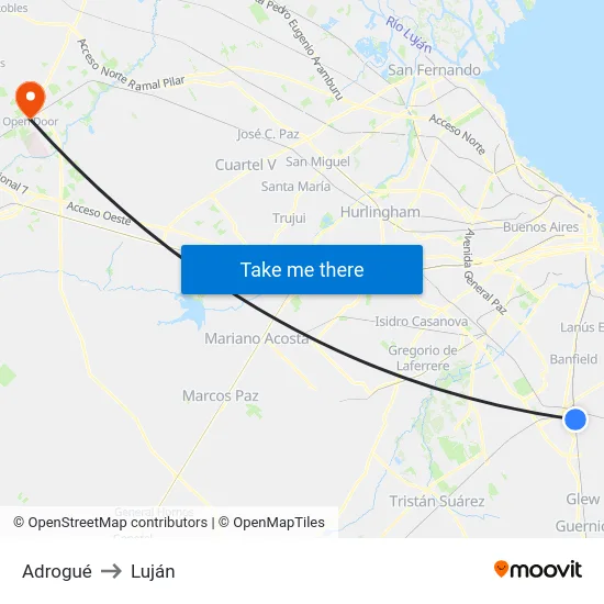 Adrogué to Luján map
