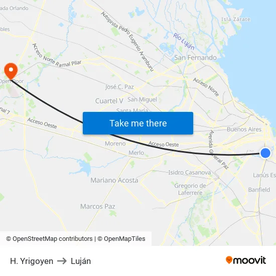 H. Yrigoyen to Luján map