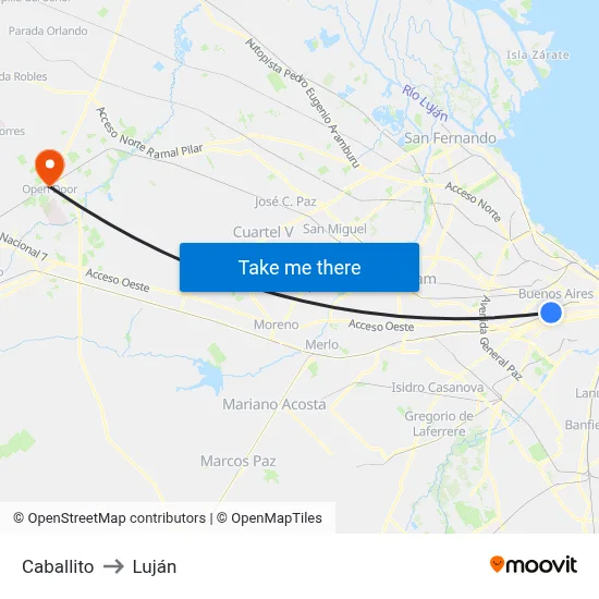 Caballito to Luján map