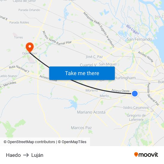 Haedo to Luján map