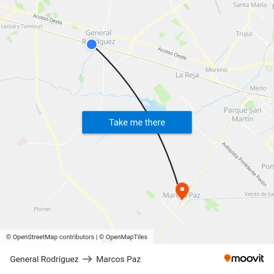 General Rodríguez to Marcos Paz map