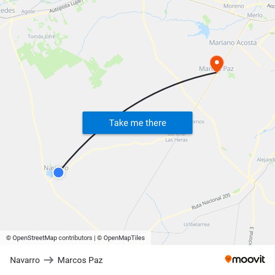 Navarro to Marcos Paz map