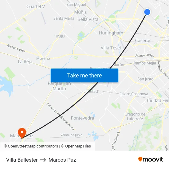 Villa Ballester to Marcos Paz map